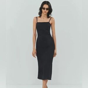 MANGO Strappy Denim Midi Dress